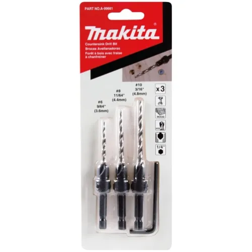 Juego de Avellanadores para Madera 3 Medidas - Zanco Hex 1/4"